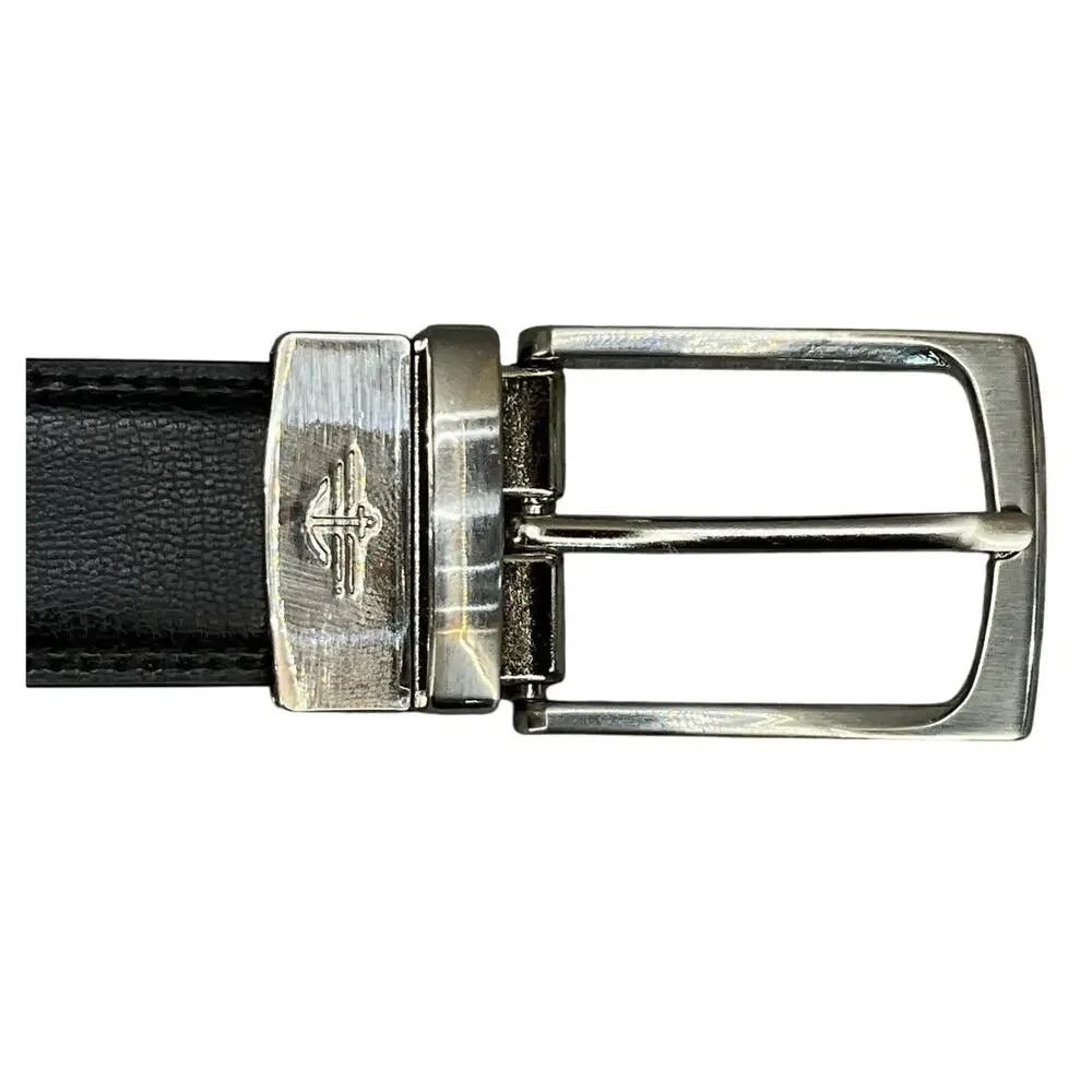 Dockers Reversible Black/Brown Leather Brushed Nickel Buckle Belt Men 30” - 36”